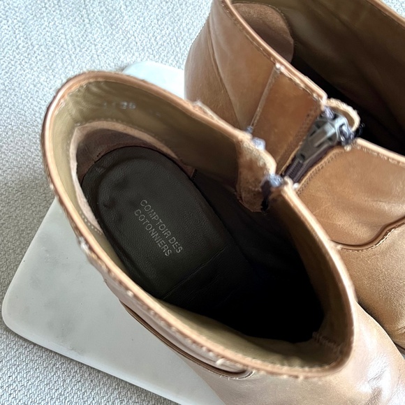 Comptoir Des Cotonniers Tan Brown Leather Western 3" Heel Ankle Boots Size 38 - Picture 6 of 11